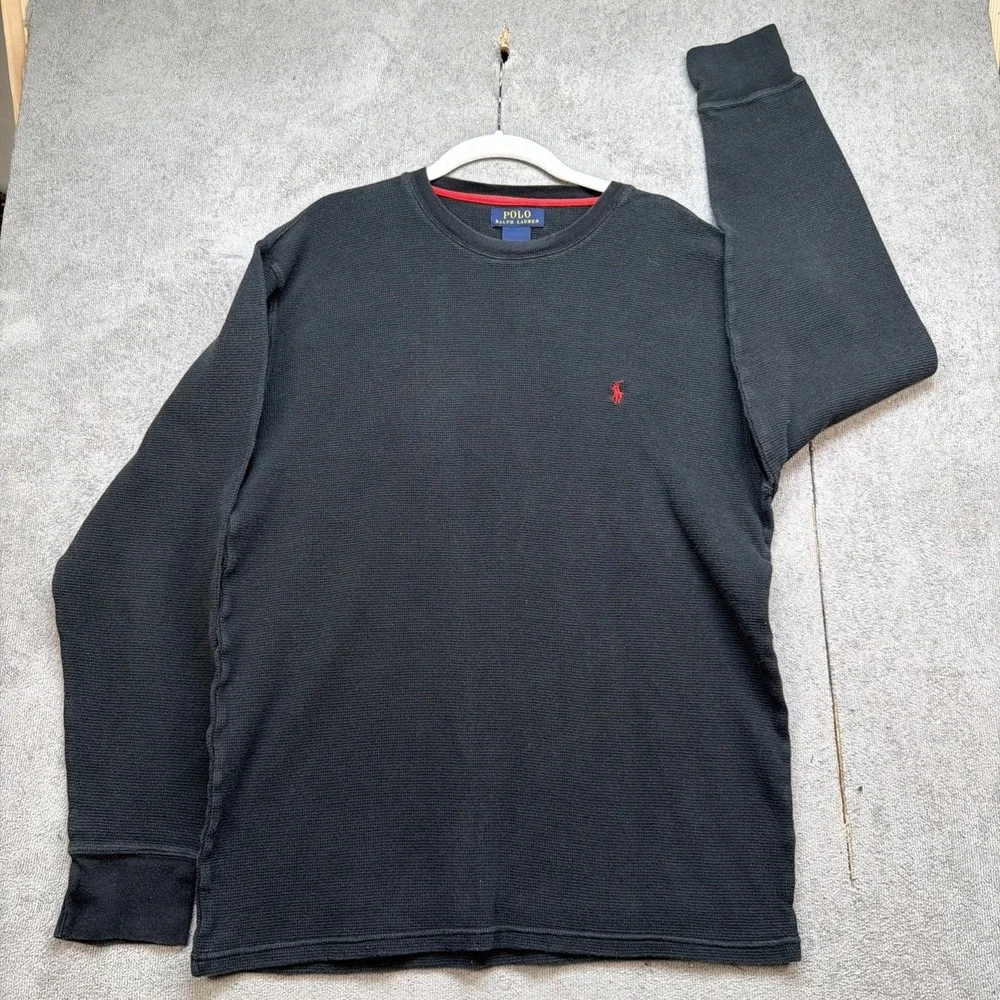 Polo Ralph Lauren Waffle Knit Thermal Shirt Mens XL Black‎ Long Sleeve